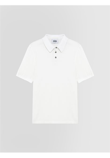 Alpha Studio polo in ice cotton bianco con colletto a costine e tre bottoni ALPHA STUDIO | Polo | AU-5336B1000